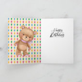 1 e verjaardag schattige roze ballonnen teddycard kaart (Binnen)