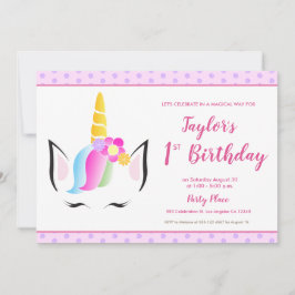 1 e verjaardag Unicorn party Foto Kaart