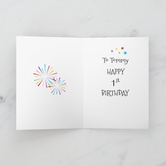 1 Een Eerste GROTE LEUKE Vuurwerk Sterren Gelukkig Kaart (Binnen)