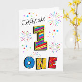 1 Een Eerste GROTE LEUKE Vuurwerk Sterren Gelukkig Kaart (Gele Bloem)