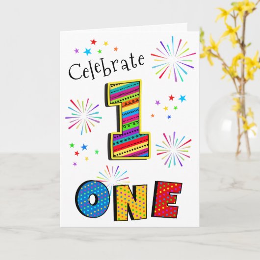 1 Een Eerste GROTE LEUKE Vuurwerk Sterren Gelukkig Kaart (Gele Bloem)