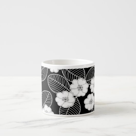 1 Espresso Mok Damask Floral Grijs Zwart Wit (Voorkant)
