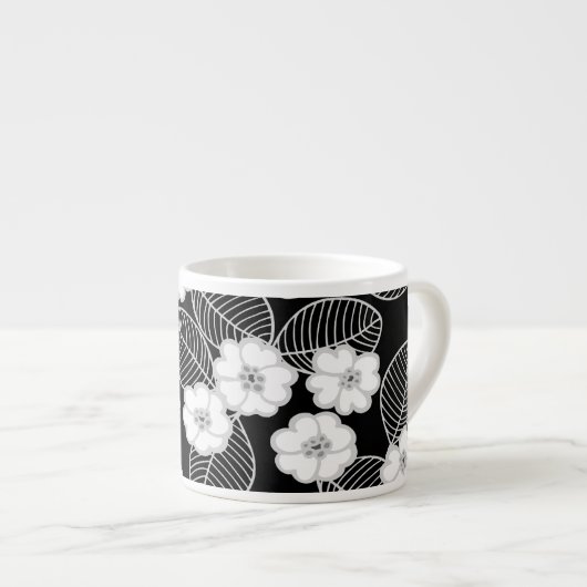 1 Espresso Mok Damask Floral Grijs Zwart Wit (Voorkant rechts)