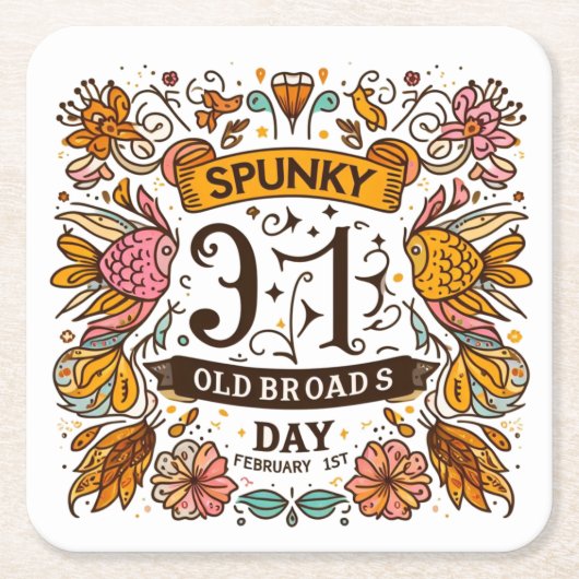 1 feb - Spunky Old Broads Day Kartonnen Onderzetters (Voorkant)