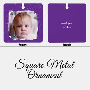1 foto aangepaste tekst aandenken paars metalen ornament