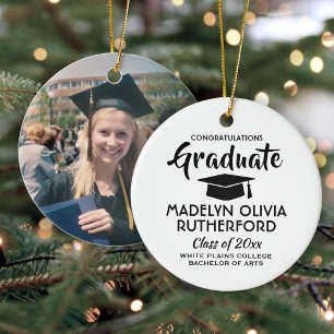 1 Foto Afstuderen bevat Simple Black en White Keramisch Ornament