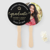 1 Foto Afstuderen Black Gold Script Hearts Pet Handwaaier (Voorkant en achterkant)