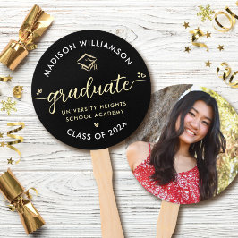 1 Foto Afstuderen Black Gold Script Hearts Pet Handwaaier