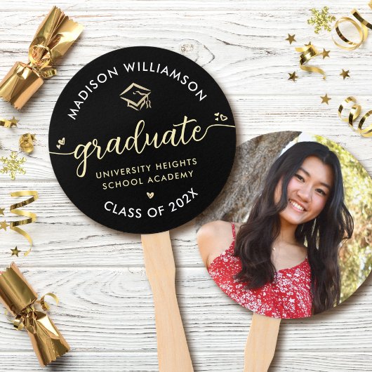 1 Foto Afstuderen Black Gold Script Hearts Pet Handwaaier