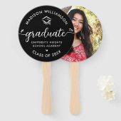 1 Foto Afstuderen Black Modern Script Hearts Pet Handwaaier (Voorkant en achterkant)