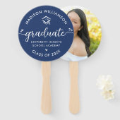 1 Foto Afstuderen Blue Modern Script Hearts Pet Handwaaier (Voorkant en achterkant)