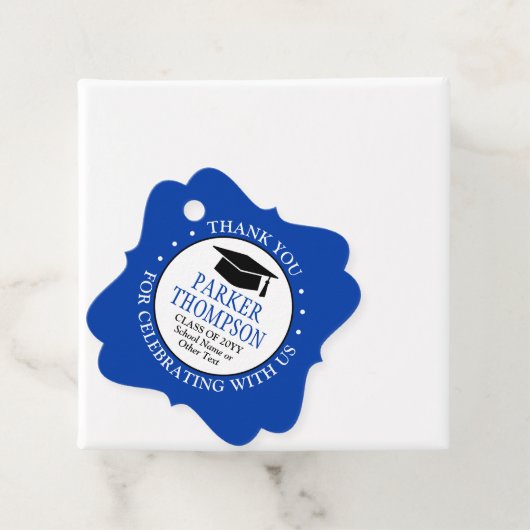 1 Foto Afstuderen Dank u Royal Blue Fancy Bedankjes Labels (In situ)
