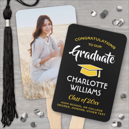 1 Foto Afstuderen Elegant Black Gold Yellow Handwaaier