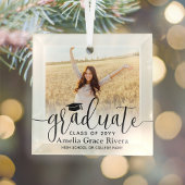 1 Foto Afstuderen Elegant Black Script Class Year Glas Ornament