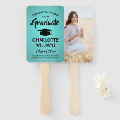 1 Foto Afstuderen Elegant Blauwgroen Blauw zwart g Handwaaier (Voorkant en achterkant)