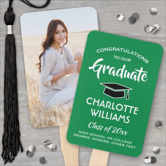 1 Foto Afstuderen Elegant Green White en Black Handwaaier