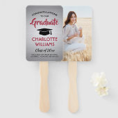 1 Foto-Afstuderen Elegant, grijs rood zwart gebors Handwaaier (Voorkant en achterkant)