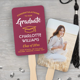 1 Foto Afstuderen Elegant Karmozijnrood Goud Geel Handwaaier