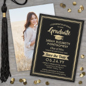 1 Foto Afstuderen Elegant Modern Black en Gold Save The Date