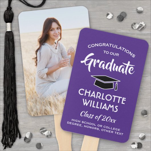 1 Foto Afstuderen Elegant Modern Paars en White Handwaaier