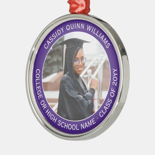 1 Foto Afstuderen Elegant Modern Paars en White Metalen Ornament (Links)