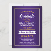 1 Foto Afstuderen Elegant Paars & Gold Yellow Save The Date (Voorkant)