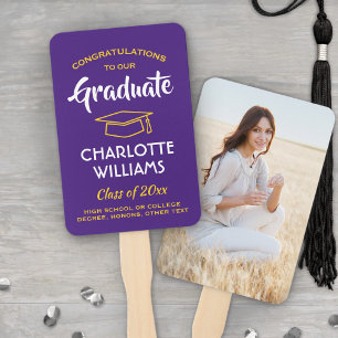 1 Foto Afstuderen Elegant Paars Goud Geel Handwaaier