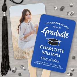 1 Foto Afstuderen Elegant Royal Blue en White Handwaaier