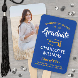 1 Foto Afstuderen Elegant Royal Blue Gold Yellow Handwaaier