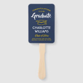 1 Foto Afstuderen Elegante Navyblauw Goud Geel Handwaaier (Voorkant)