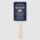 1 Foto-Afstuderen geborsteld marineblauw goud & wi Handwaaier (Voorkant)