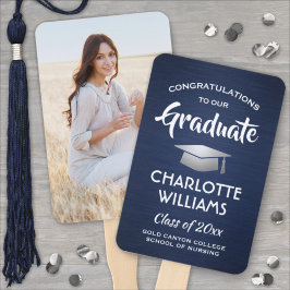 1 Foto-Afstuderen geborsteld marineblauw, zilver Handwaaier