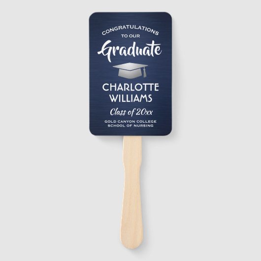 1 Foto-Afstuderen geborsteld marineblauw, zilver Handwaaier (Voorkant)