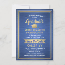 1 Foto Afstuderen geborsteld Royal Blue en Gold Save The Date