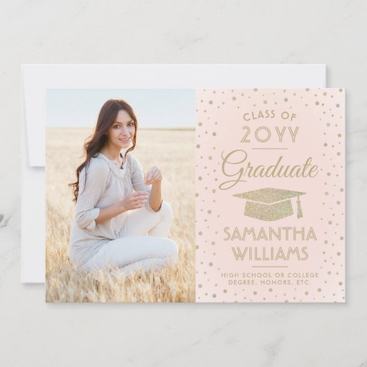 1 Foto Afstuderen Modern Blush Pink Gold Glitter Kaart (Voorkant)