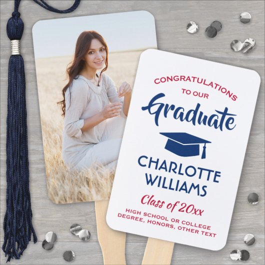 1 Foto Afstuderen Modern Red White en Blue Handwaaier