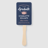 1 Foto Afstuderen Navy Blauw en Roze Goud Metaalgl Handwaaier (Voorkant)