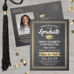 1 Foto-alkboard en Gold-Afstuderen Opslaan datum Aankondigingskaart<br><div class="desc">Deel het vrolijke nieuws van uw aanstaande afstudeerpartij evenals een favoriet afbeelding met deze elegante faux krijkboard en goud sparen de datumbriefkaart uitnodigingen. De foto en al tekst zijn eenvoudig aan te passen. (AFBEELDING PLACEMENT TIP: Een gemakkelijke manier om een foto precies te centreren hoe u wilt is het te...</div>