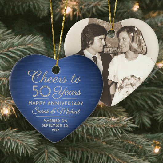 1 Foto ALLE Jubileum Cheers Blue en Gold Heart Keramisch Ornament