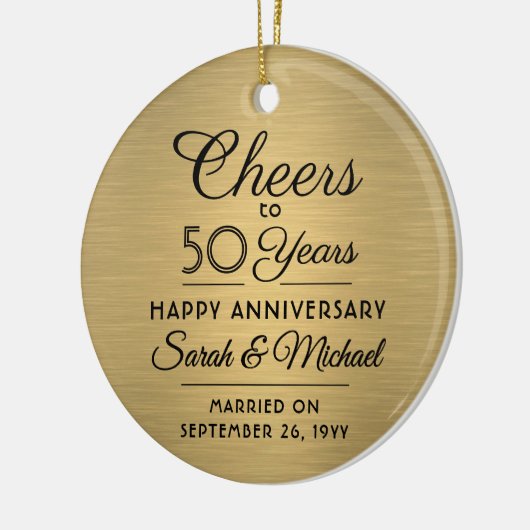 1 Foto ALLE Jubileum Cheers geborsteld Faux Gold Keramisch Ornament (Links)