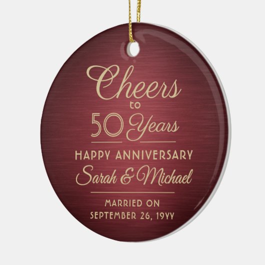 1 Foto ALLE Jubileum Cheers geborsteld rood & goud Keramisch Ornament (Links)