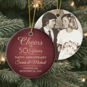 1 Foto ALLE Jubileum Cheers geborsteld rood & goud Keramisch Ornament