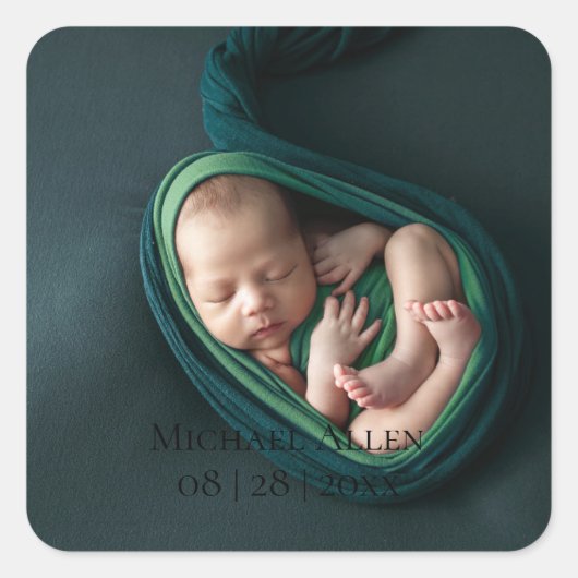 1 Foto Baby Geboorte Aankondiging Sticker (Voorkant)
