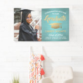 1 Foto Blauwgroen Blauw Gold Modern Afstuderen Spandoek (Insitu)