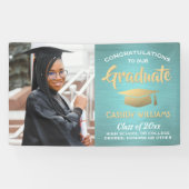 1 Foto Blauwgroen Blauw Gold Modern Afstuderen Spandoek (Horizontaal)