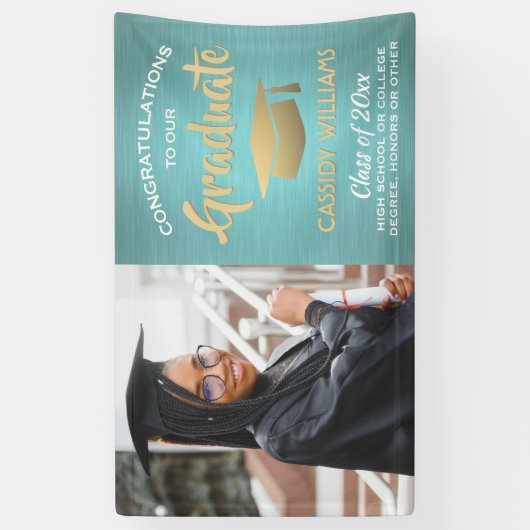 1 Foto Blauwgroen Blauw Gold Modern Afstuderen Spandoek (Verticaal)