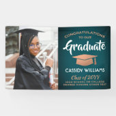 1 Foto Blauwgroen en Faux koper Afstuderen Spandoek (Horizontaal)