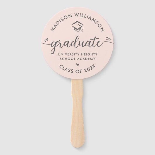 1 Foto Blush Roze Afstuderen Script Hearts Pet Handwaaier (Voorkant)