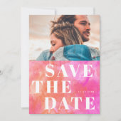 1 Foto Bold Typografie Roze en Sinaasappel bruilof Save The Date (Voorkant)