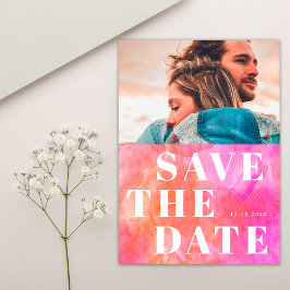 1 Foto Bold Typografie Roze en Sinaasappel bruilof Save The Date